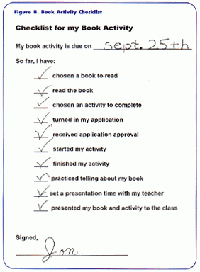 Checklist for book activity worksheet