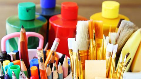 A collection of art supplies