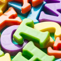 Jumble of magnetic kitchen letters