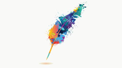 Graphic of paint splattered quill