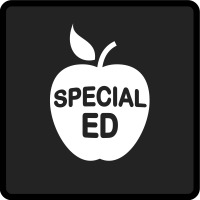 White apple silhouette that says Special Ed on black background